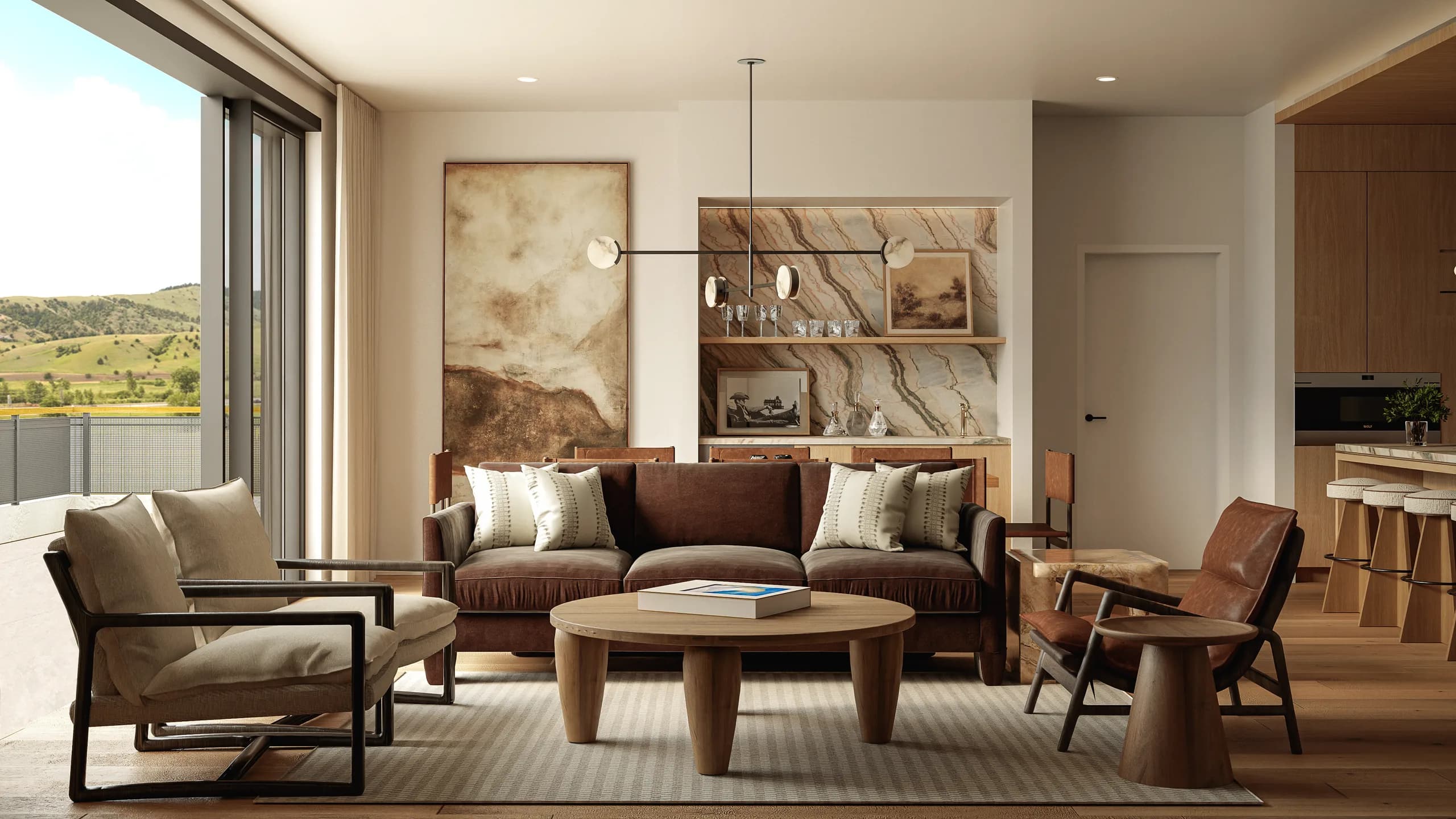Bozeman Yards residence great room with mountain views