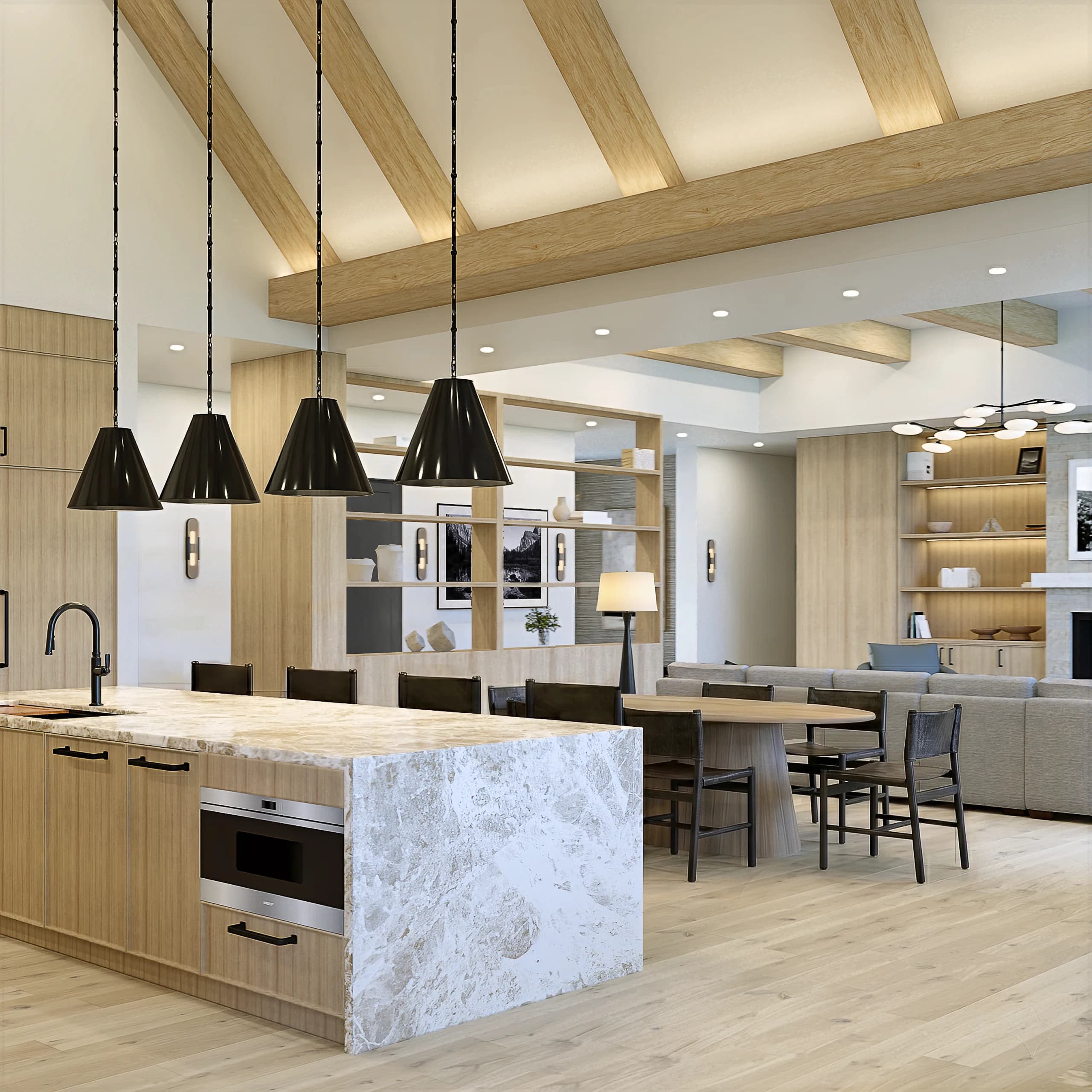 Montreux Residence kitchen & great room — Reverie3D luxury new build, Tahoe Region
