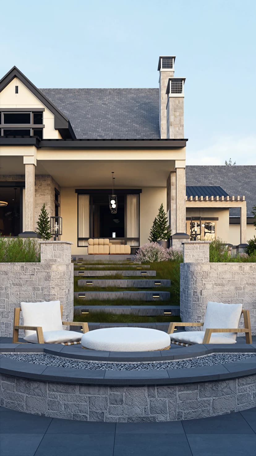 Montreux I Residence fire-pit terrace — Reverie3D, Reno
