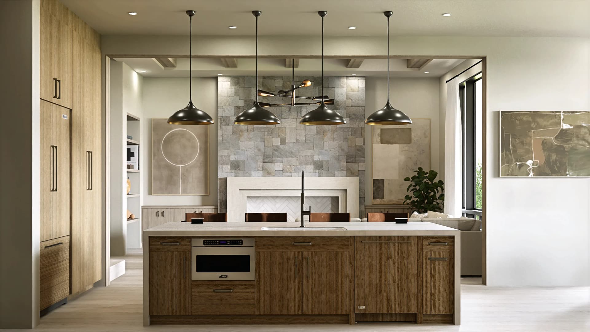 Montreux I Residence kitchen over the island — Reverie3D luxury new build by Diaz Construction, Reno–Tahoe Region