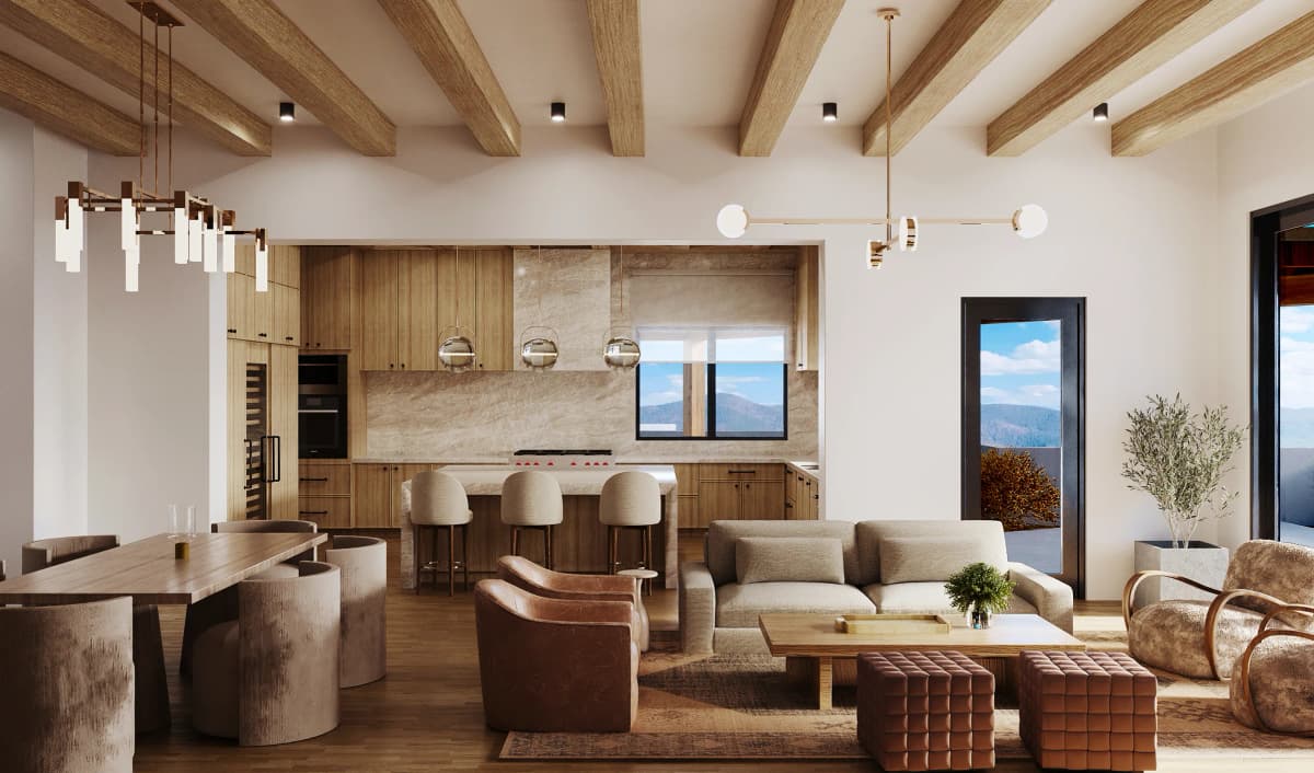 Monte Sereno custom new build great room with mountain views — Reverie3D Santa Fe