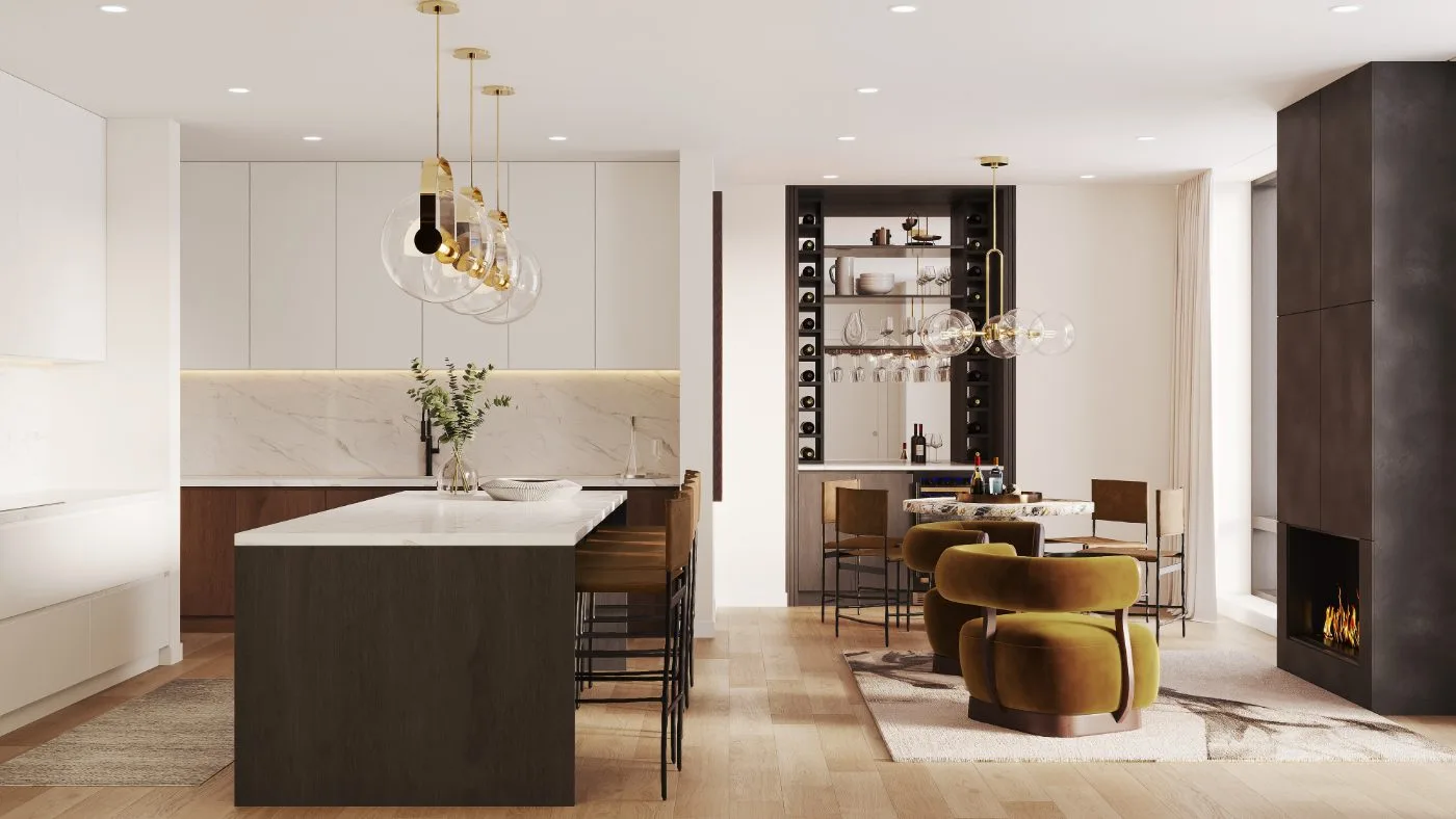 SoMa Four Seasons kitchen and family room — Reverie3D San Francisco