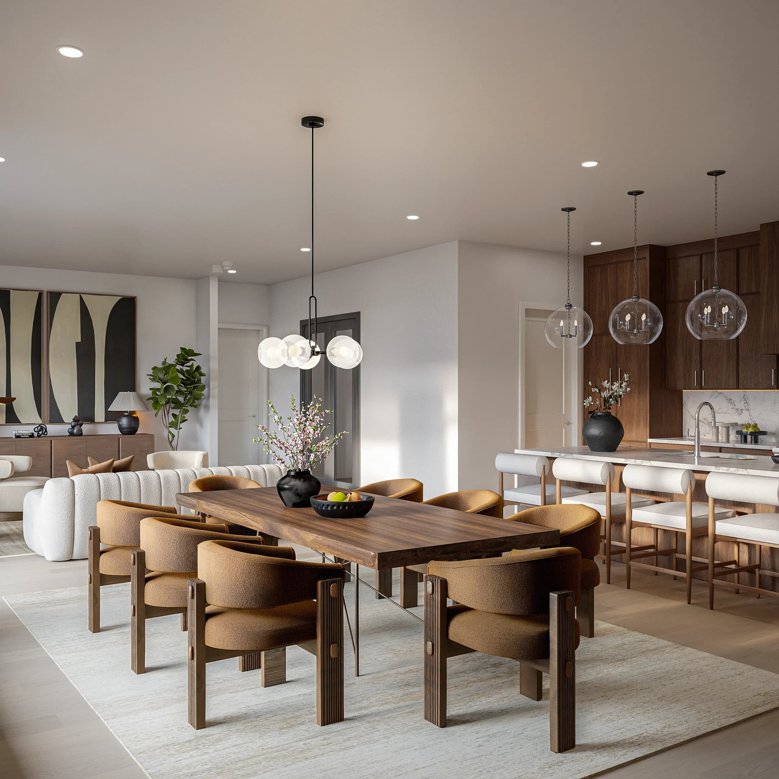 The Central condo great room with open dining & kitchen — Reverie3D Chicago River North