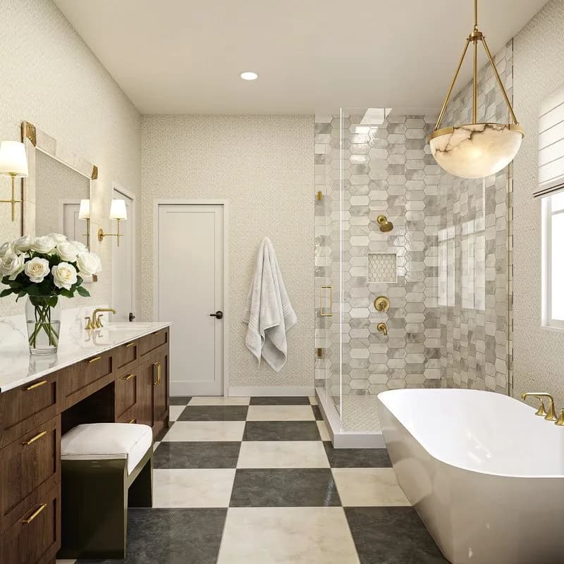 Hearth collection primary bath — Daltile × Reverie3D