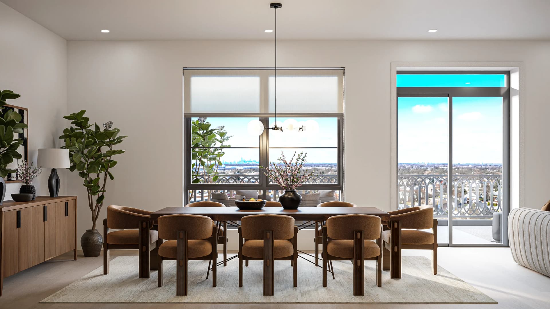Vertical development great room with city view — Reverie3D for condo and tower developers