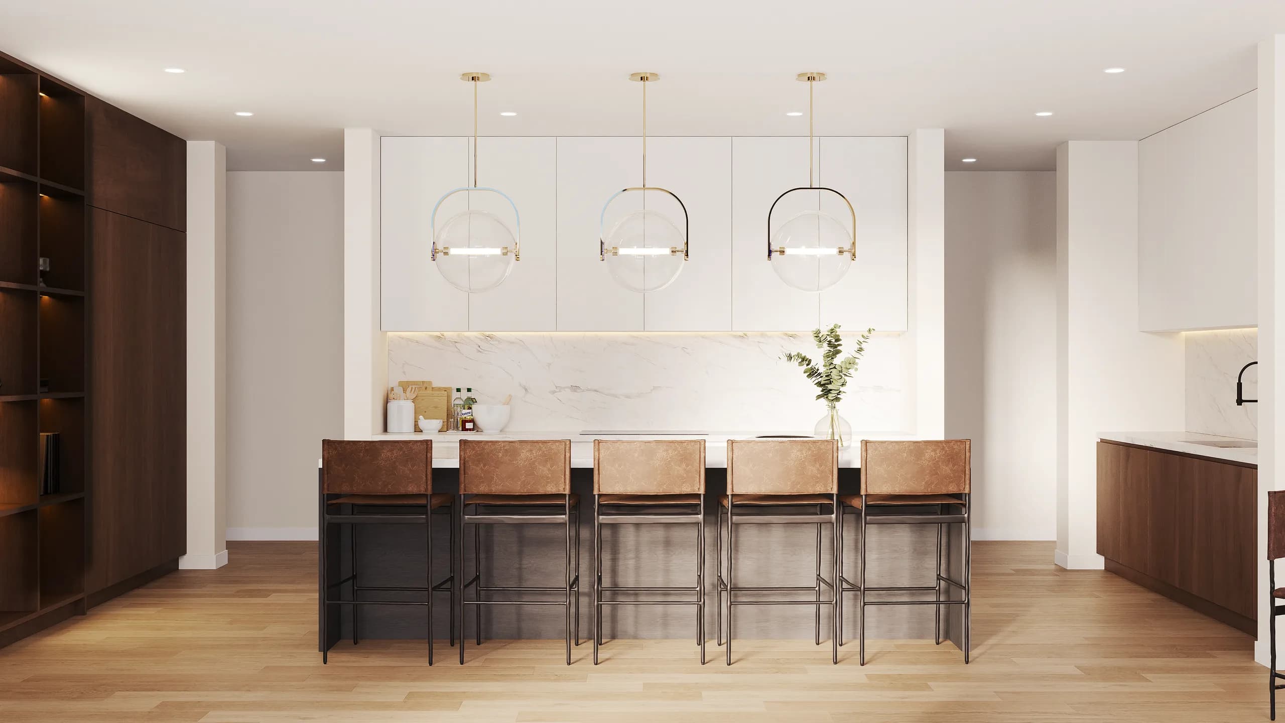 Reverie3D-designed white kitchen for a luxury homeowner beginning a new chapter